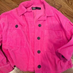 Zara Pink Corduroy Jacket with black buttons. Size Small